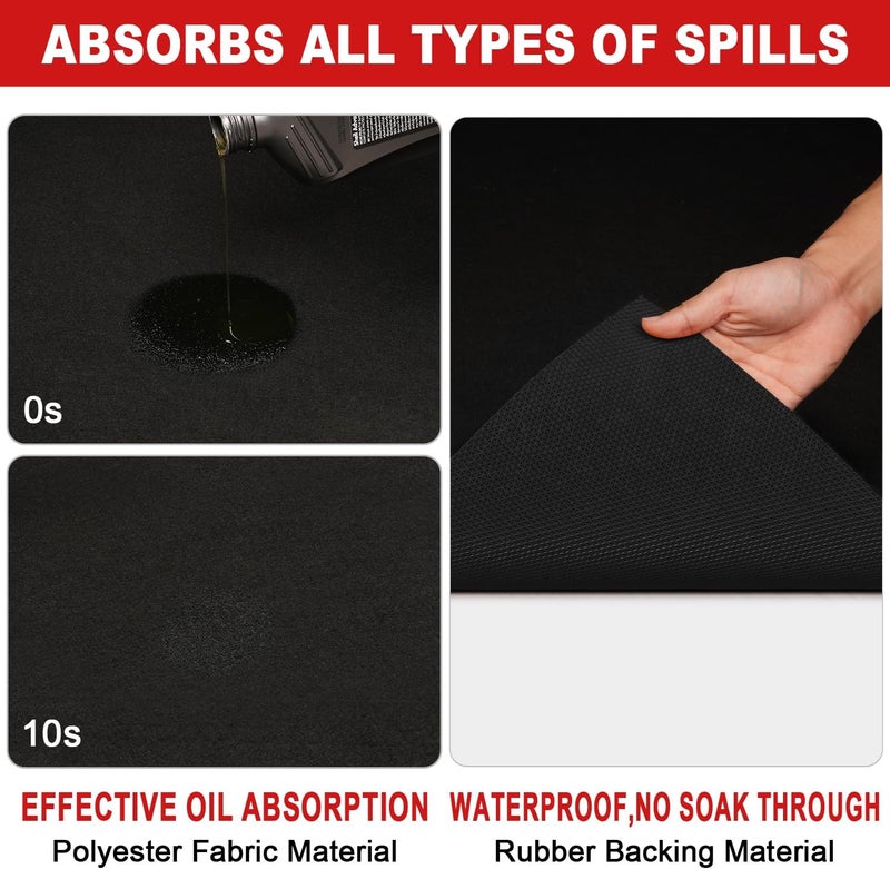 Golener Oil Spill Mat - 36”x59” Garage Floor Mat for Under Car, Absorbent Oil Mat, Rubber Floor Mats, Waterproof, Contain Liquid, Protect Garage Surface from Spills, Reusable, Washable, Durable, Black - Image 5
